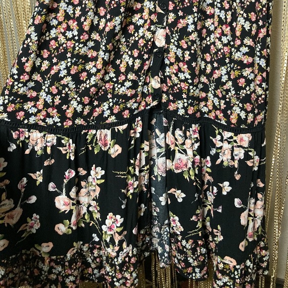 Pink and black floral button down boho maxi dress spaghetti strap sundress - Picture 2 of 8